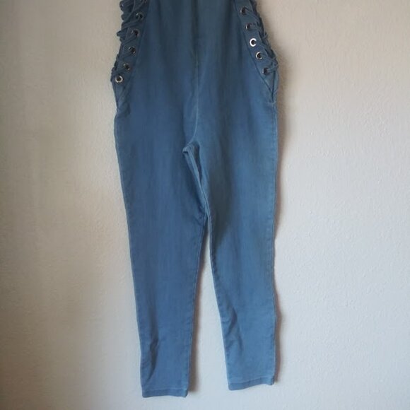 C'est Toi women's size M denim sleeveless jumpsuit - Picture 3 of 16